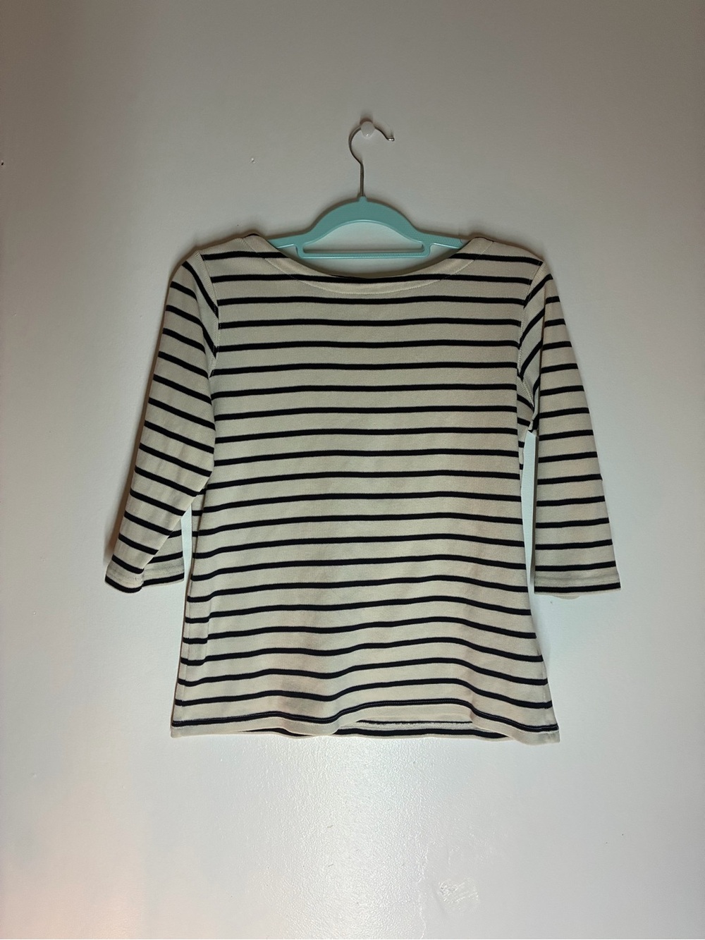 L.L. Bean Cream and Black Striped Boatneck Top